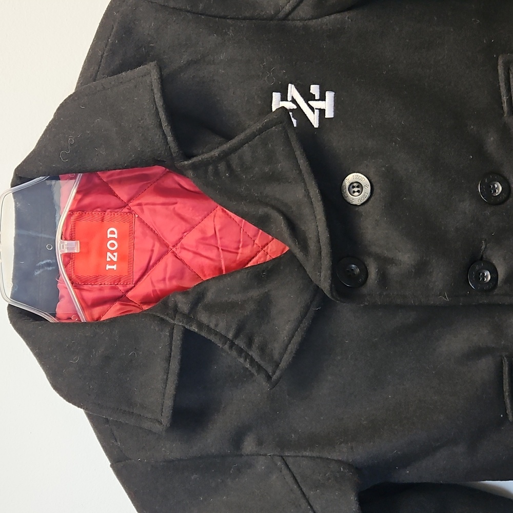 NWT Izod Black Boys Double Breasted Pea Coat Sz 8 - Picture 2 of 11